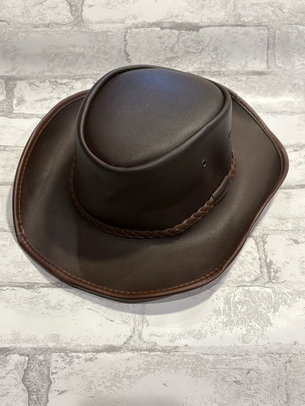 Costume Fake Leather Hat Chin Strap Brown